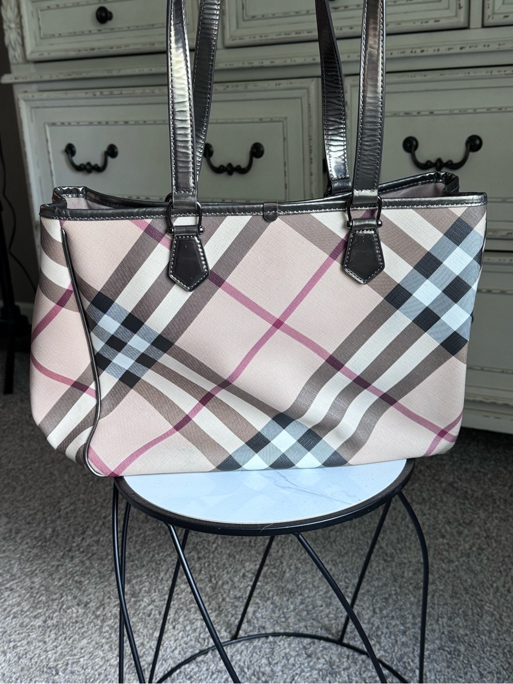 Burberry Plaid Tote in Pink, Brown and Black